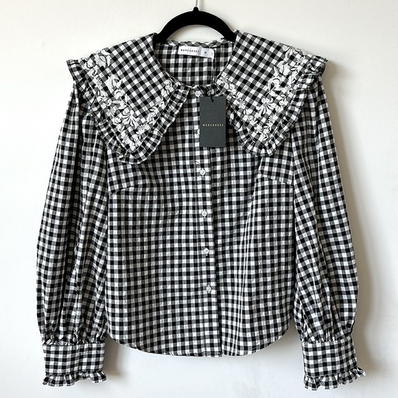 Warehouse Tops - Warehouse Black and White Checkered Blouse